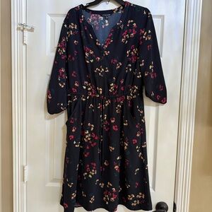 Floral Black Dress with Pockets
